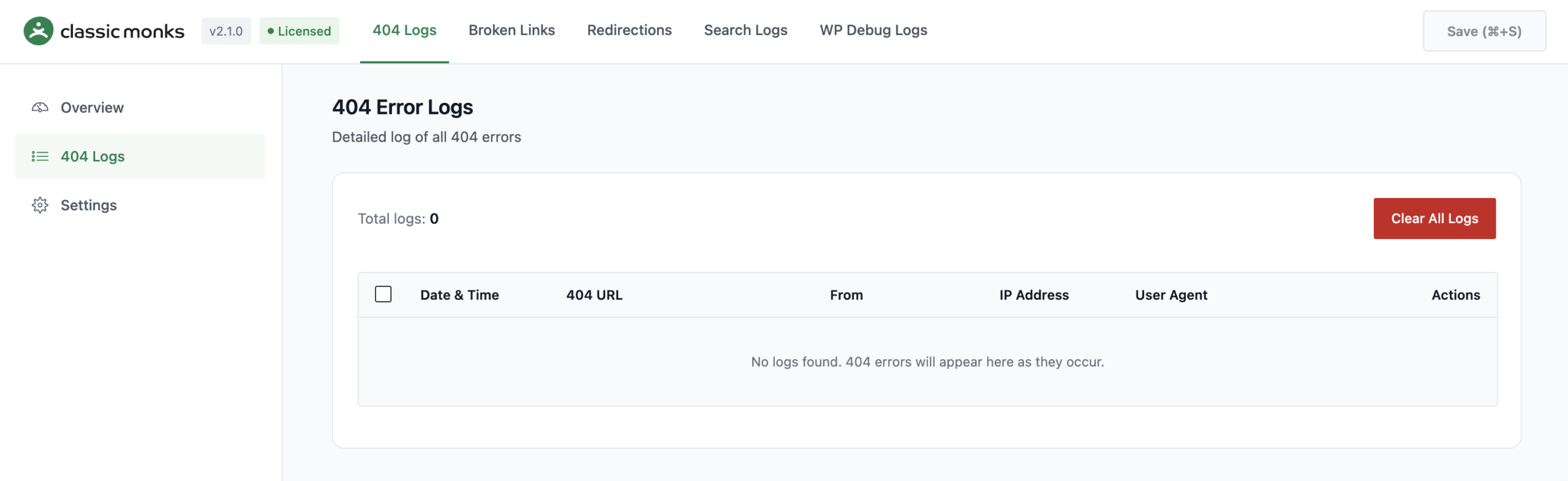 404 error logs dashboard