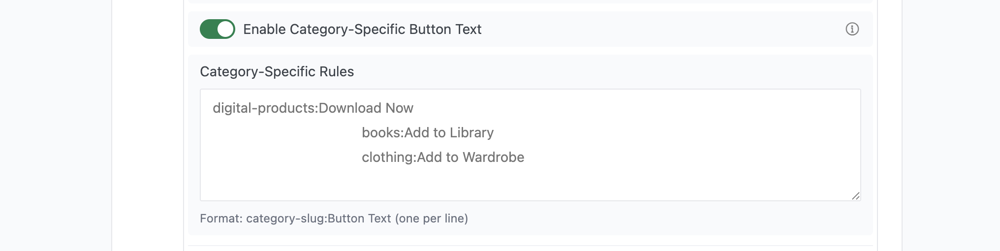 Category specific button rules
