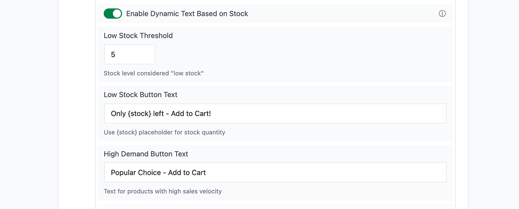 Dynamic text based on stock