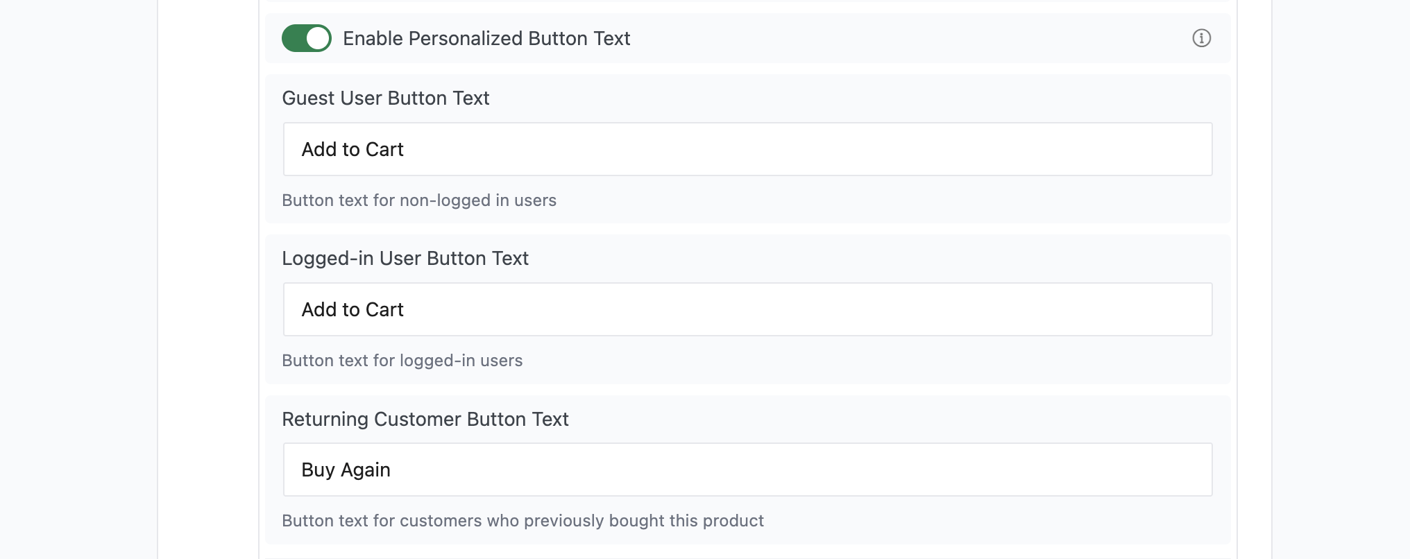 Personalized button text settings