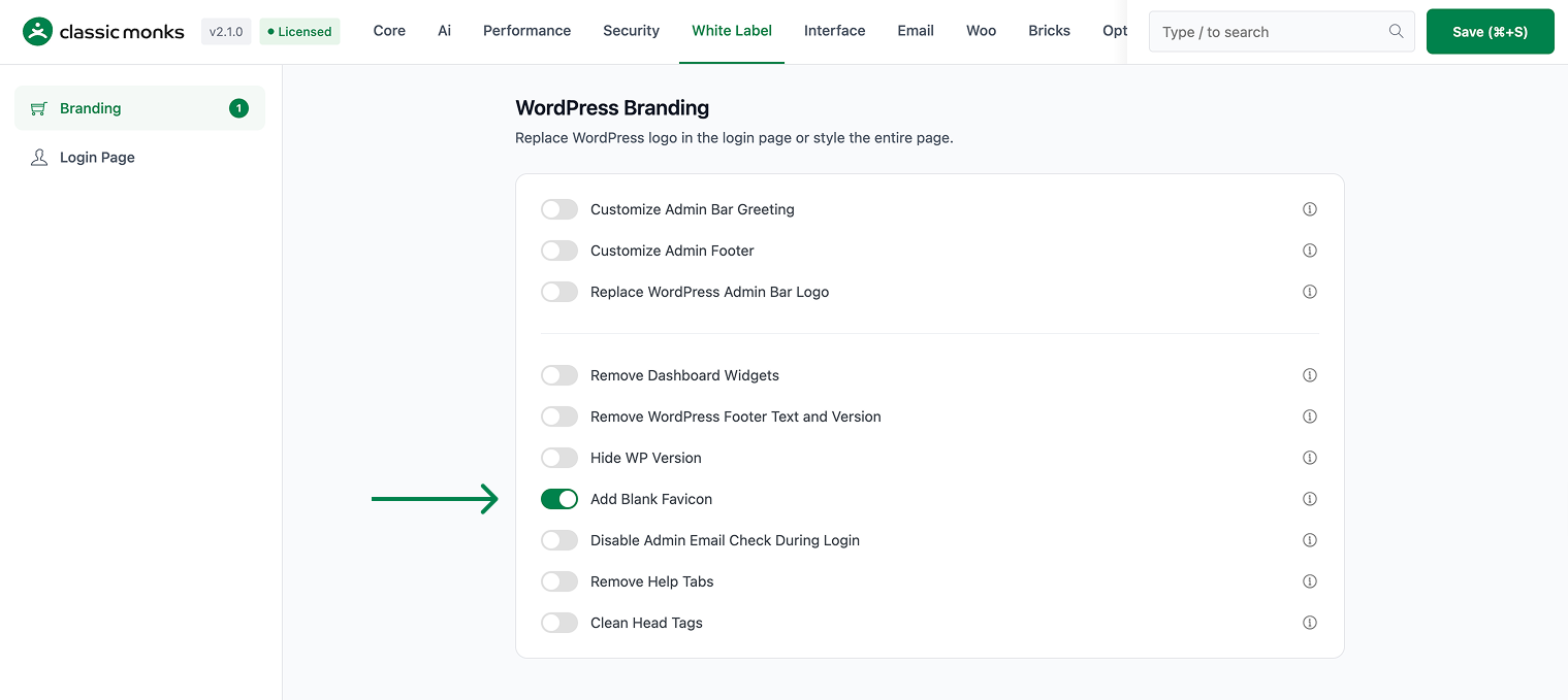 Add blank favicon setting