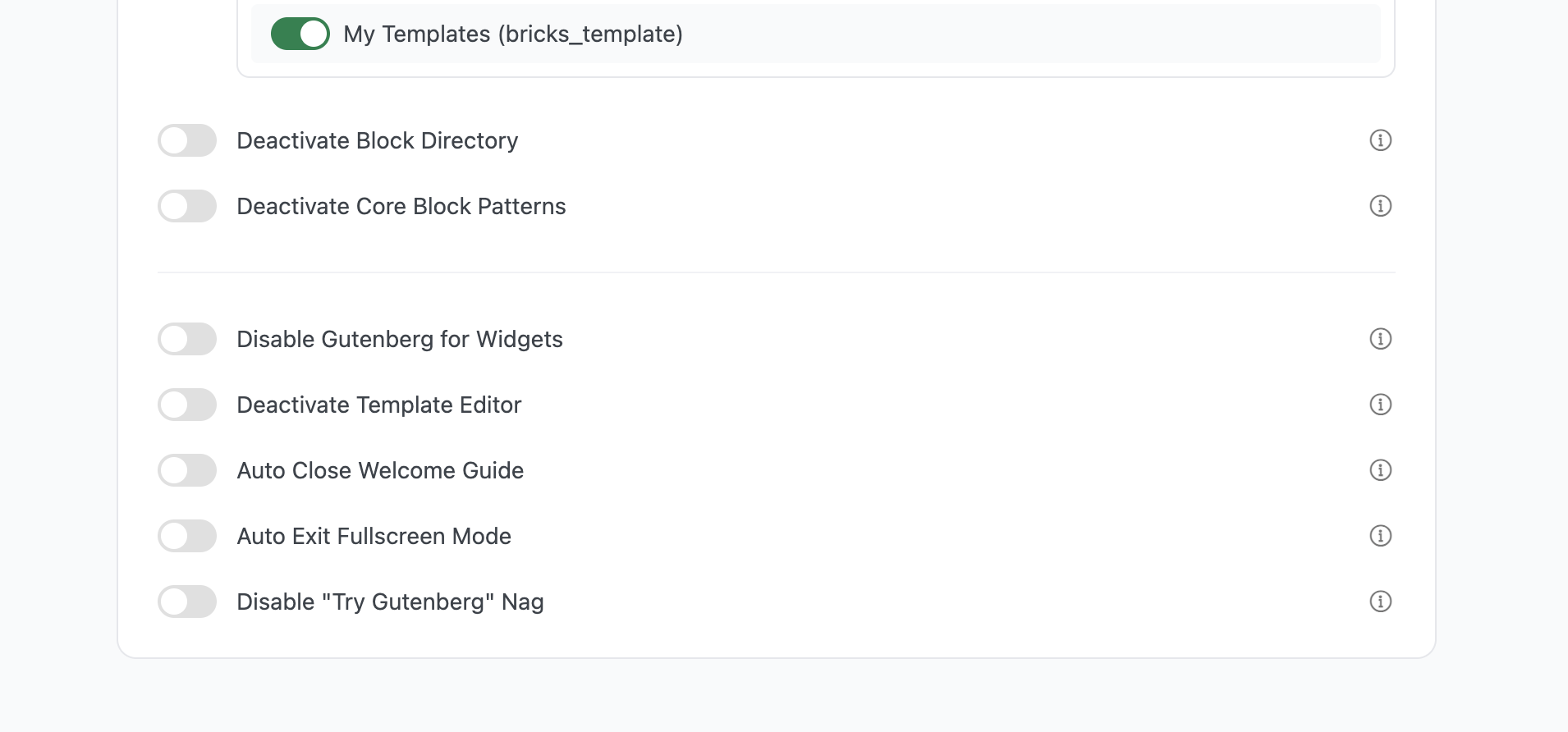 How to Disable the Gutenberg Editor in WordPress Gutenberg options panel.