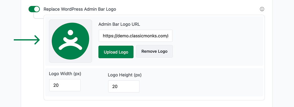 Replace admin bar logo settings