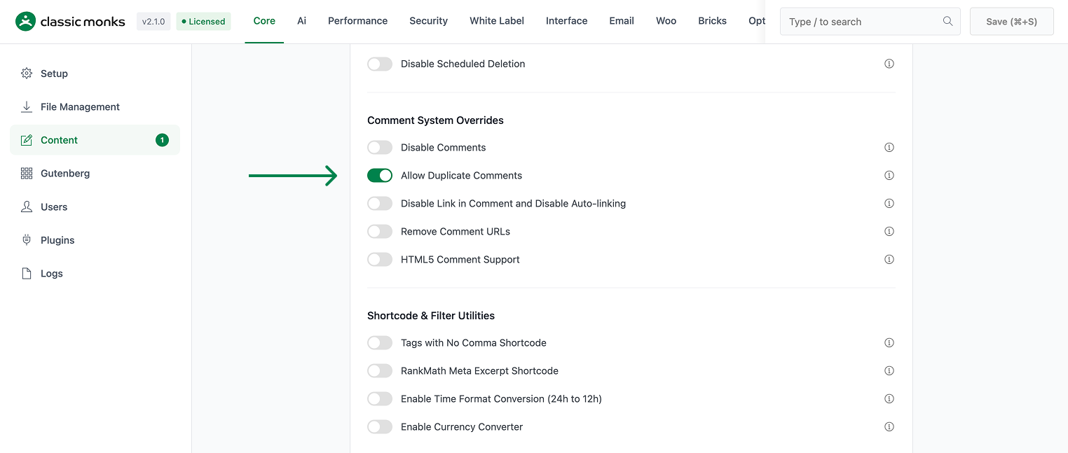 How to Allow Duplicate Comments in WordPress Allow duplicate comments toggle