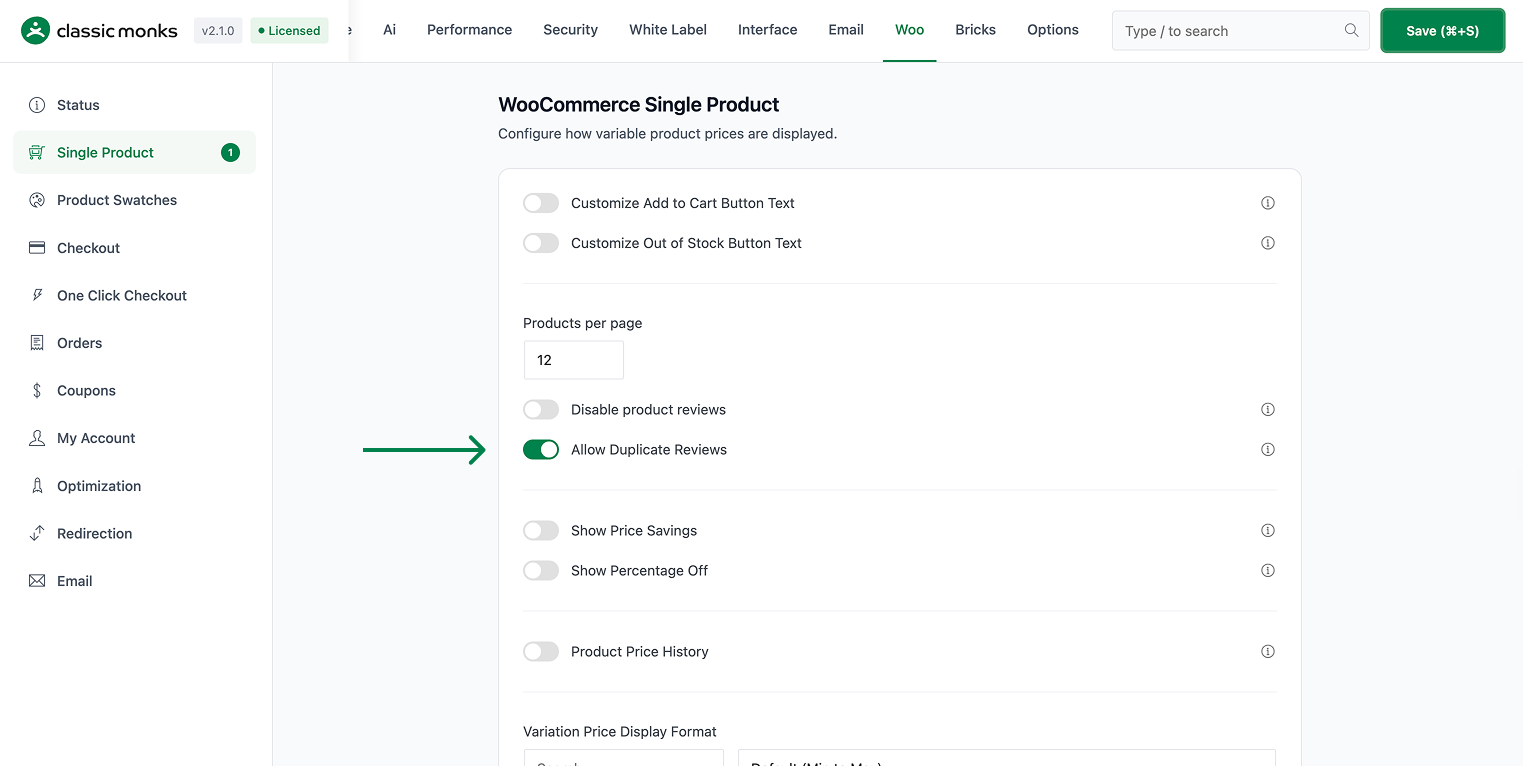 WooCommerce Single Product settings page