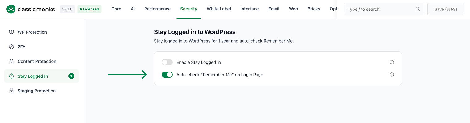WordPress stay logged in settings