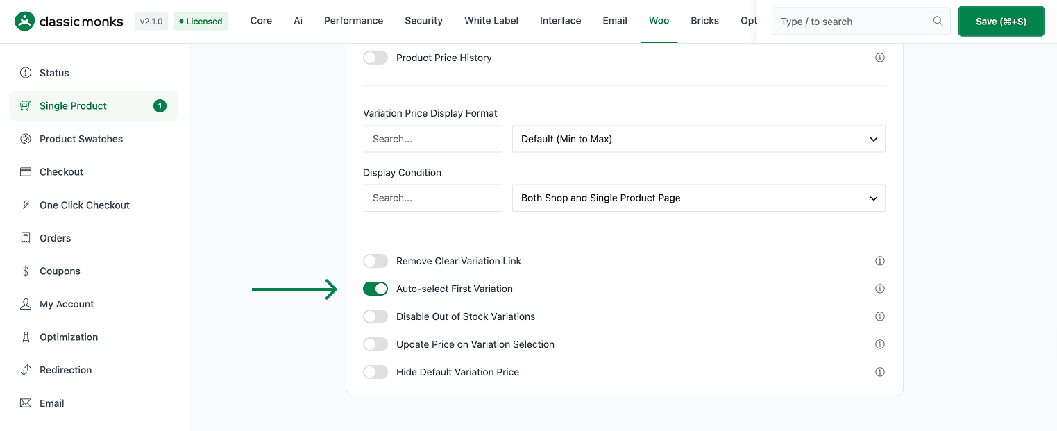 Auto-select first variation option