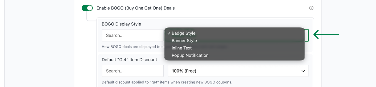 BOGO display style options.