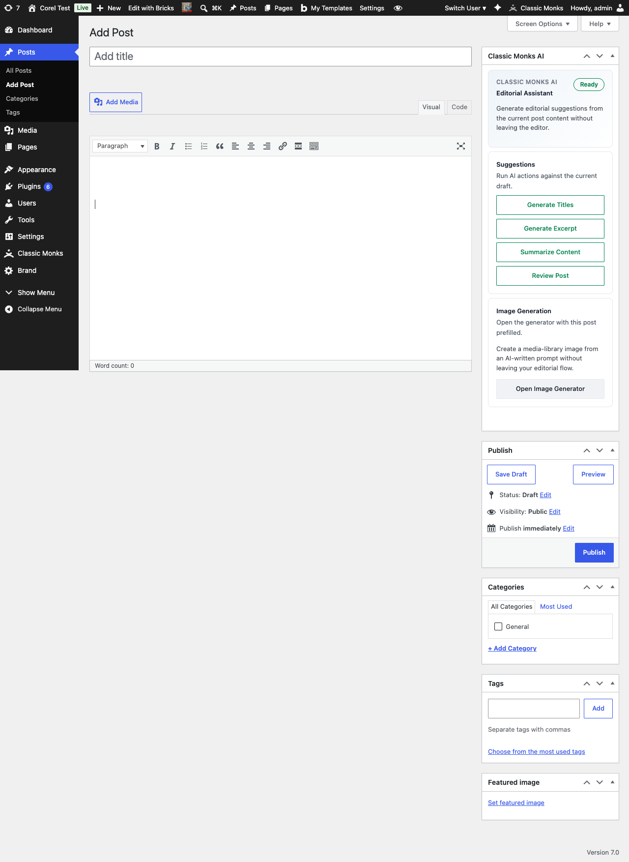 How to Use the AI Agent in WordPress (AI Assistant) Add new post screen