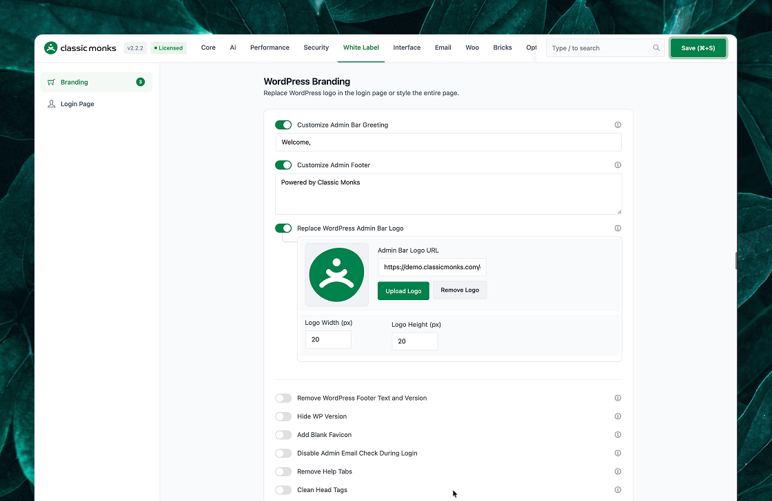 WordPress admin bar logo settings