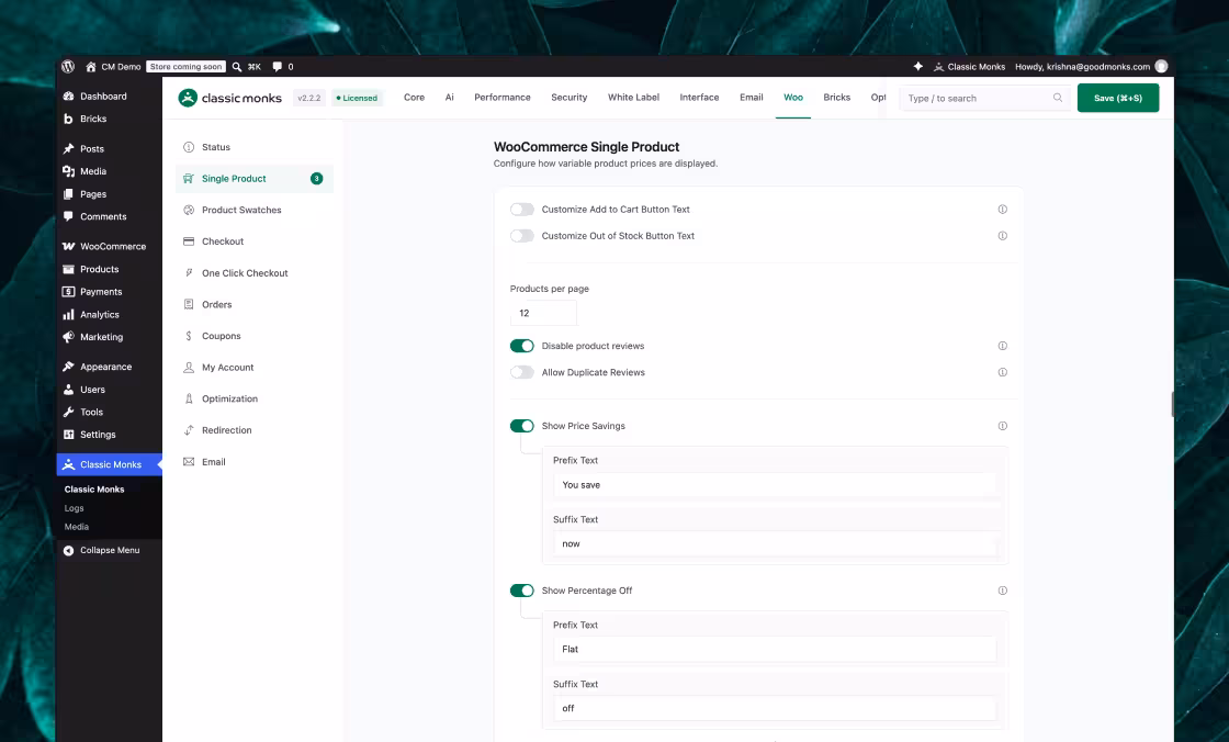 WooCommerce Single Product Settings