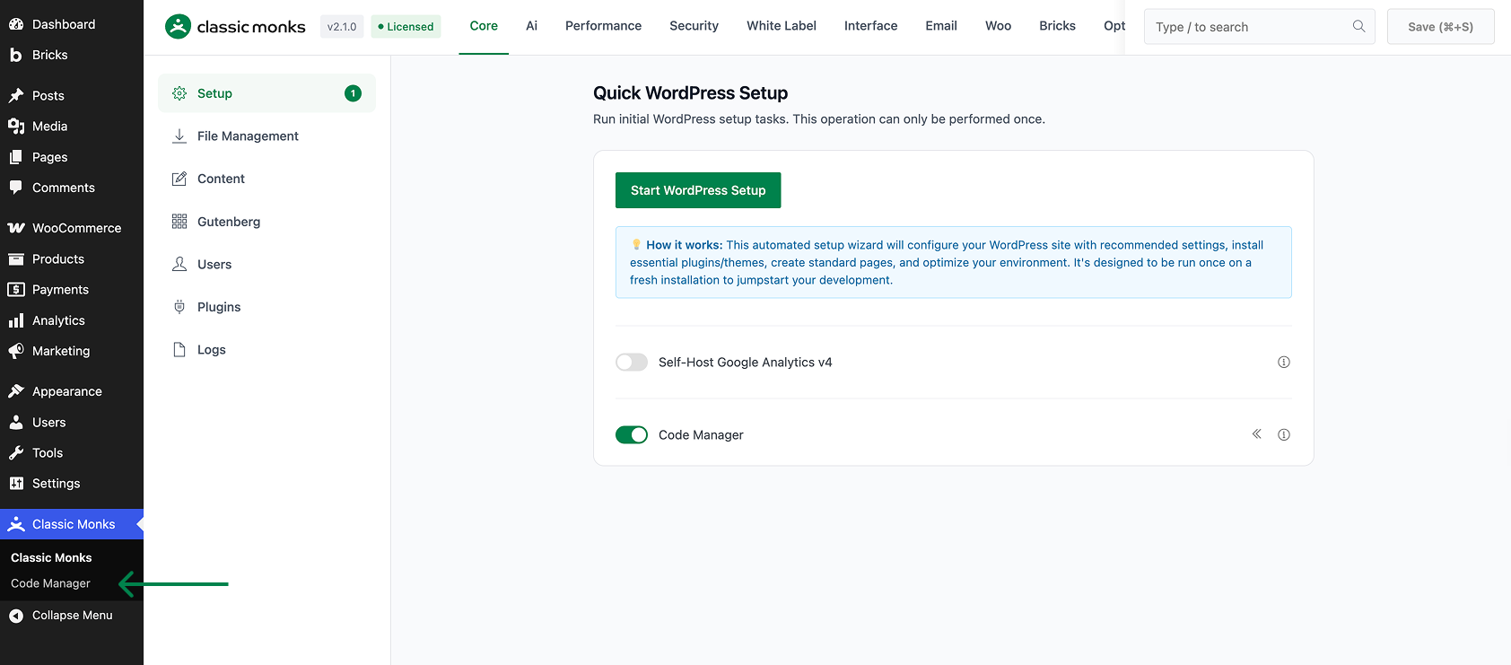 Quick WordPress Setup Classic Monks