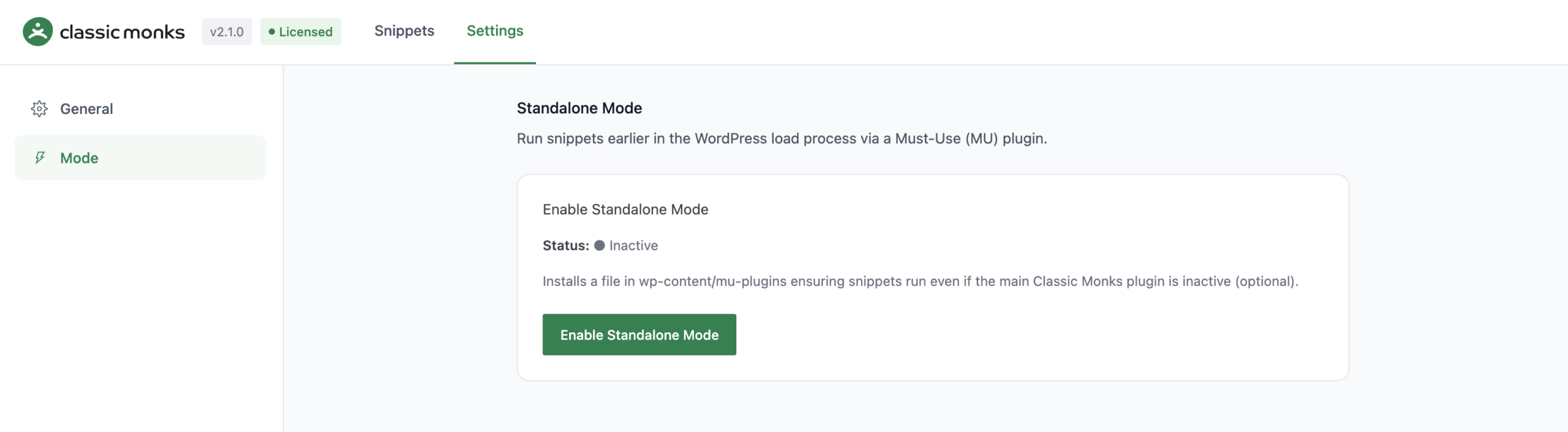 Standalone Mode setting enabled