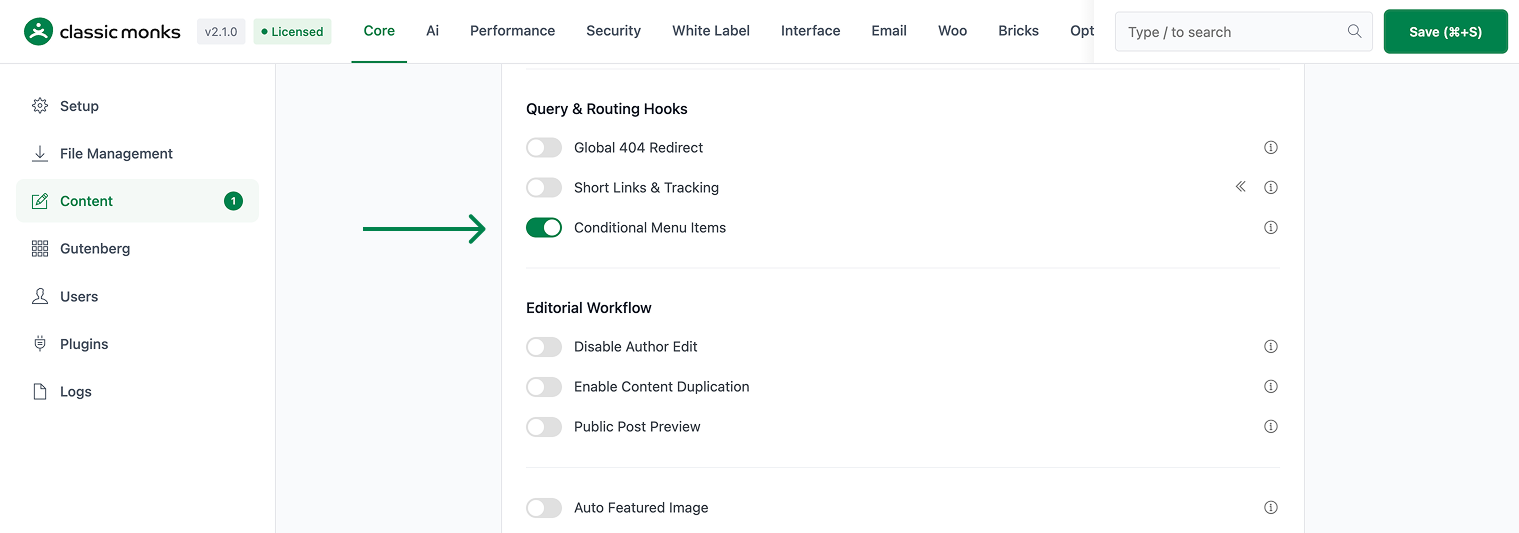 Conditional menu items enabled