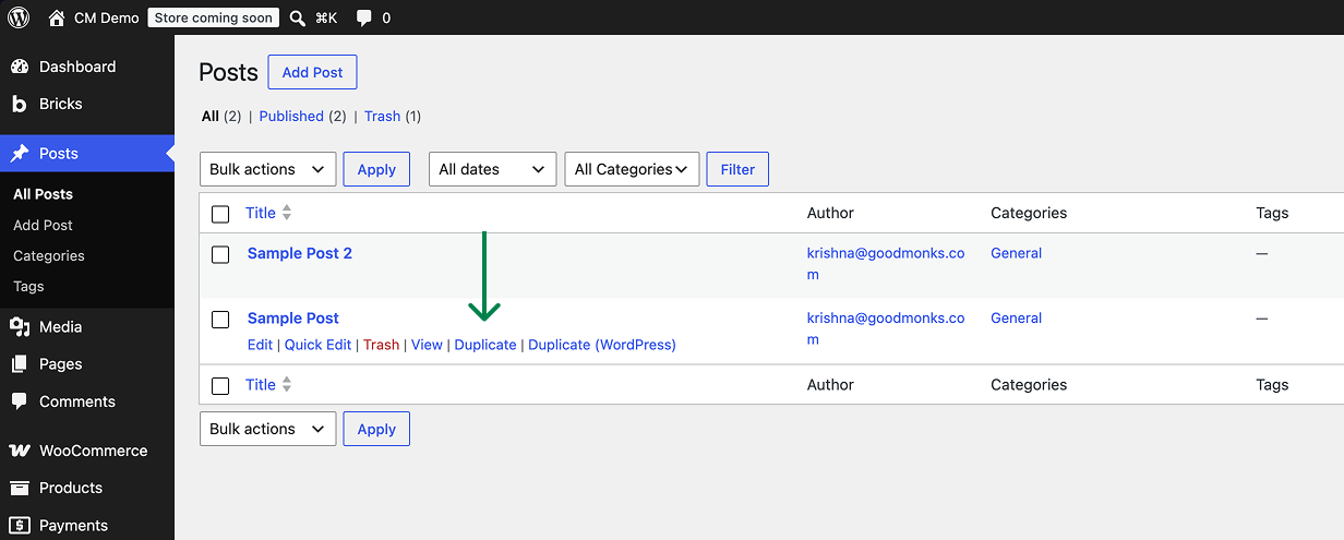 WordPress posts list view