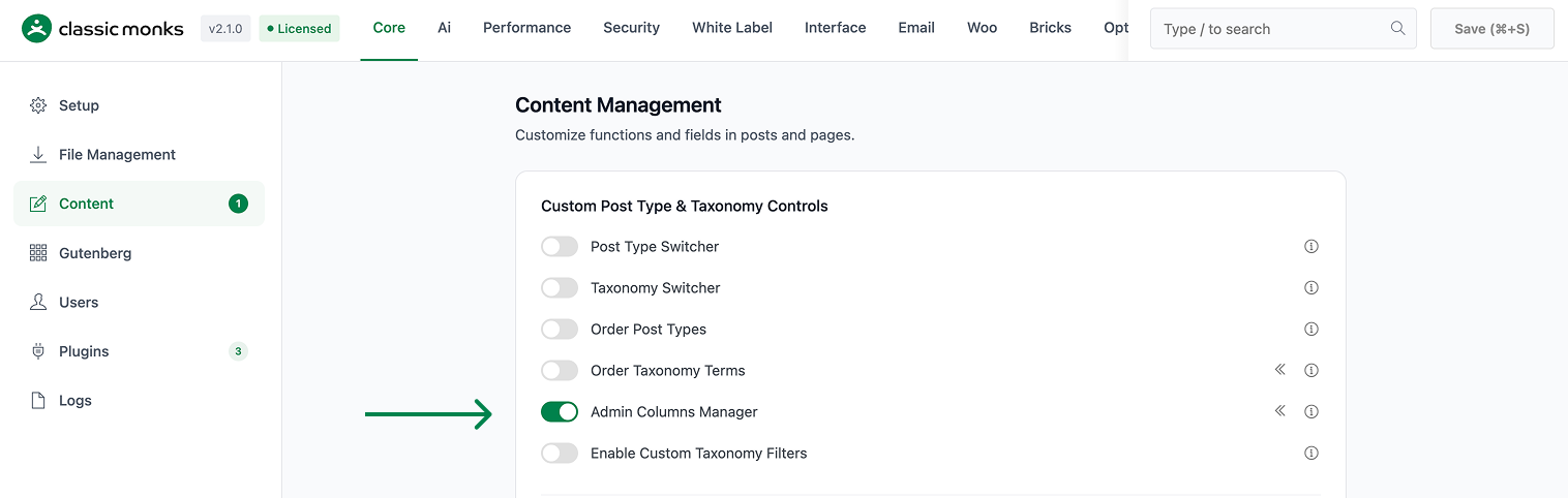 Admin Columns Manager enabled