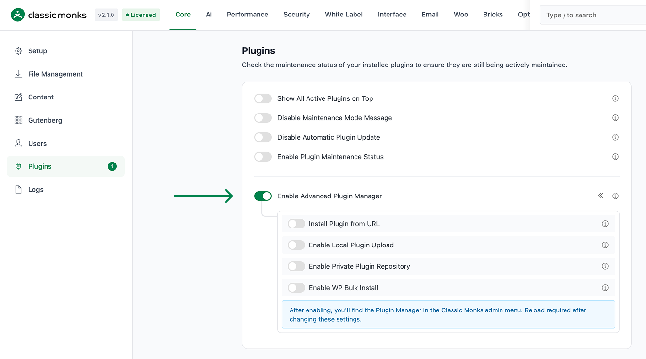 How to Use the Plugin Manager in WordPress Plugins settings in classic monks.
