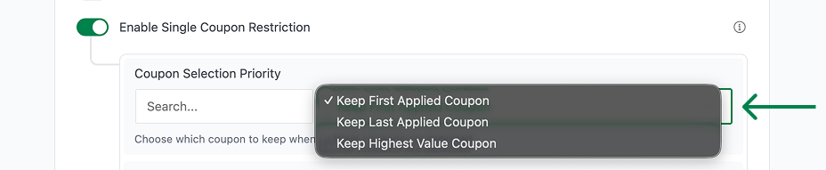 Coupon selection priority options.