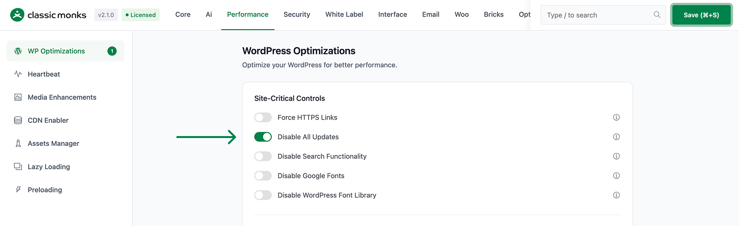 WordPress site critical controls.