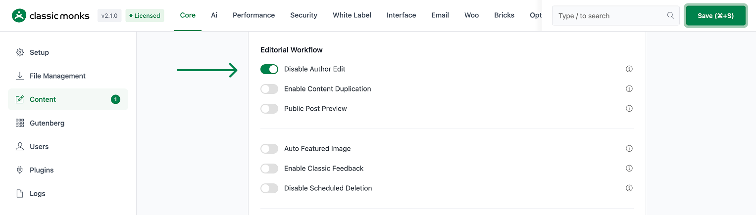 Disable author edit toggle