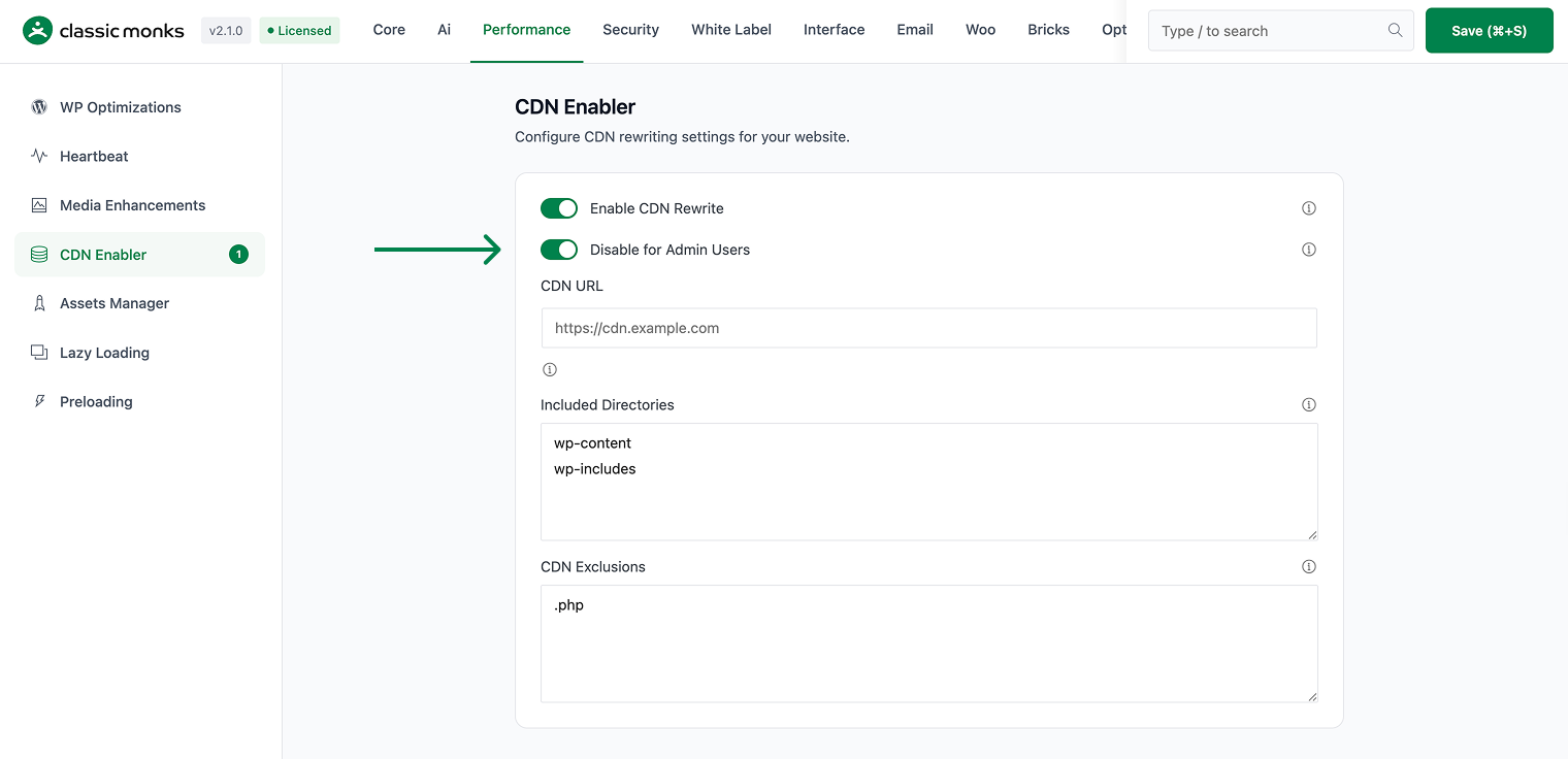 CDN Enabler settings configuration