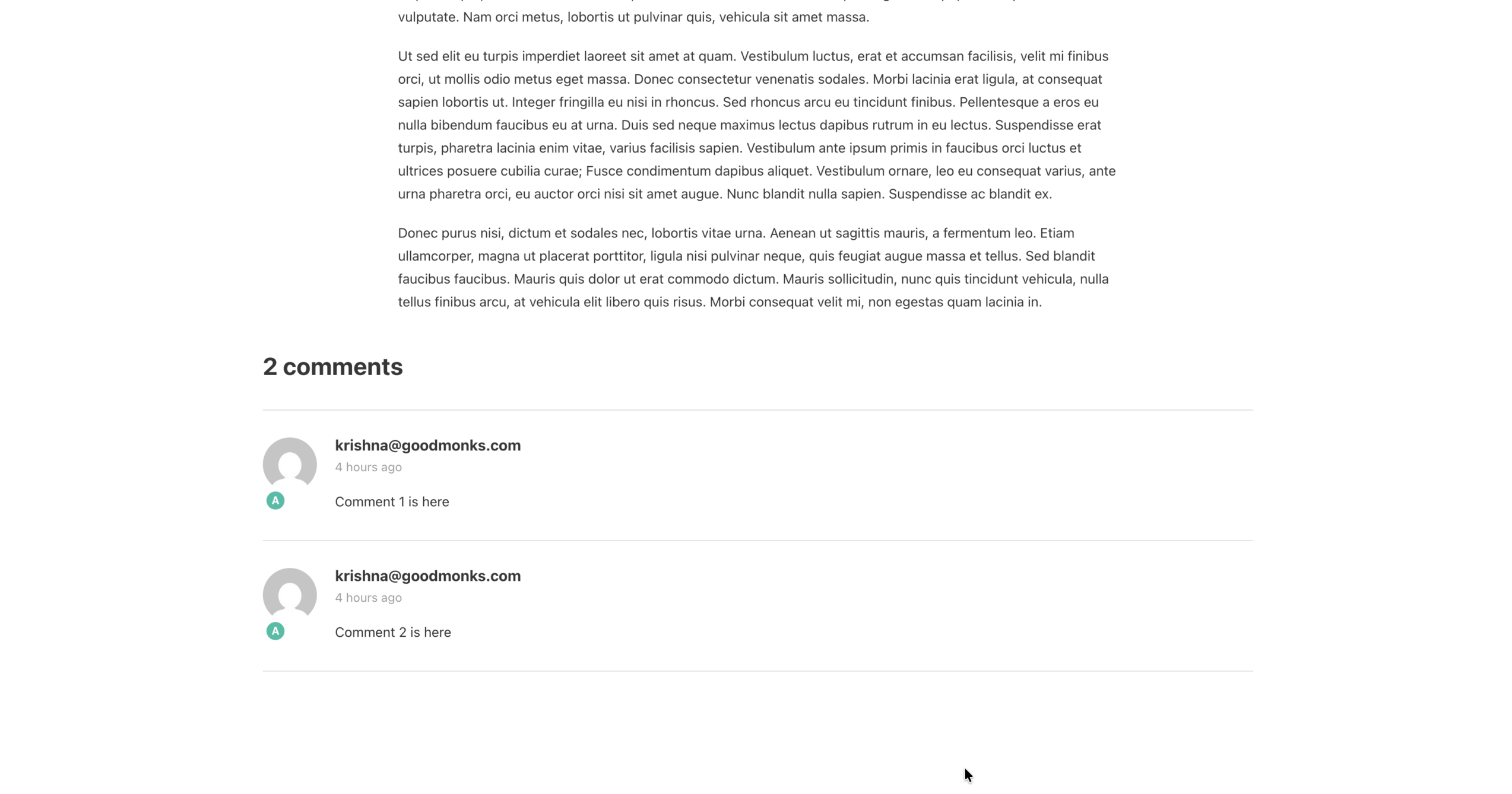 Comments section of blog post.