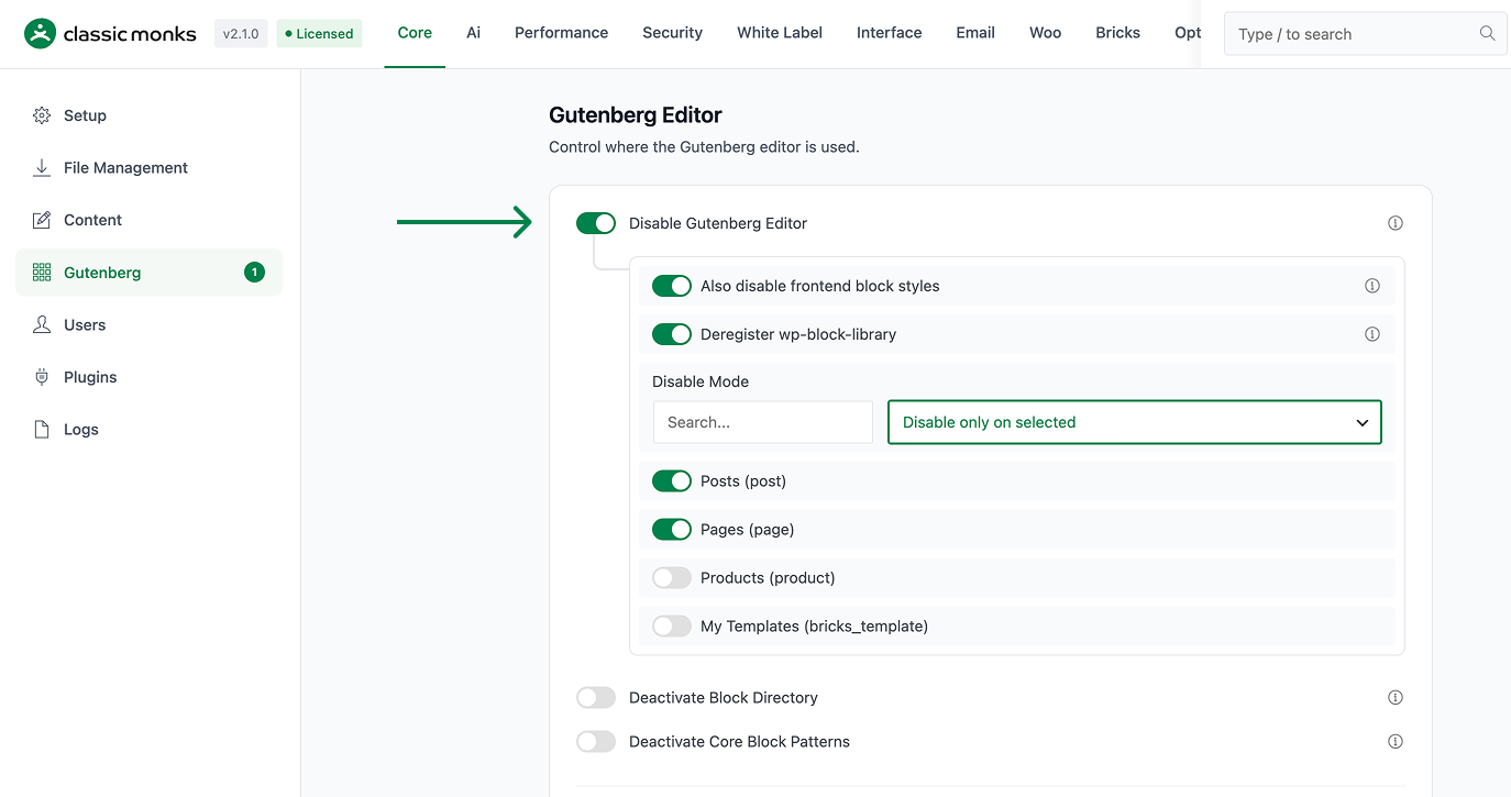 How to Disable the Gutenberg Editor in WordPress Gutenberg editor settings screen