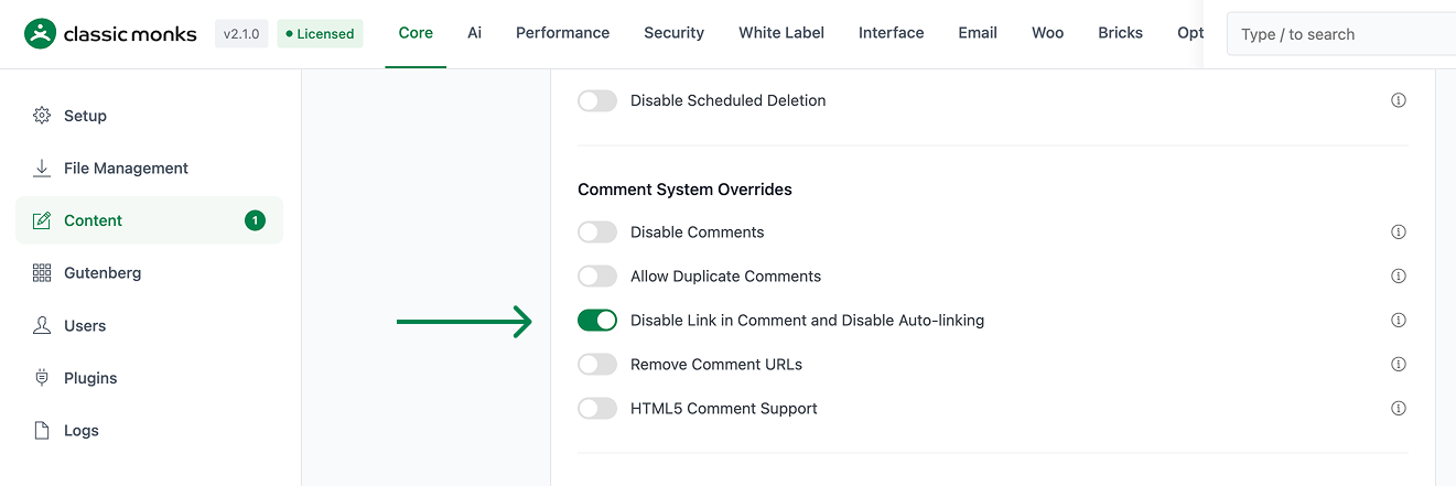Disable link in comments.