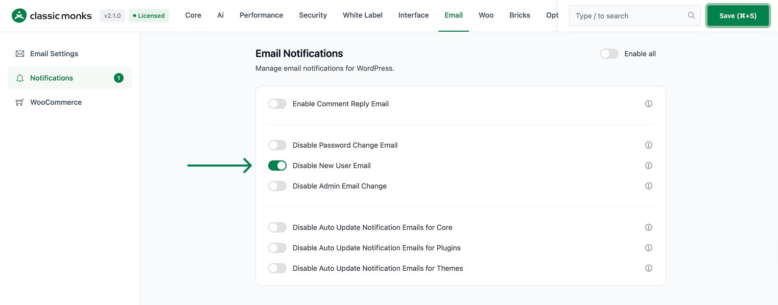 Disable new user email notification