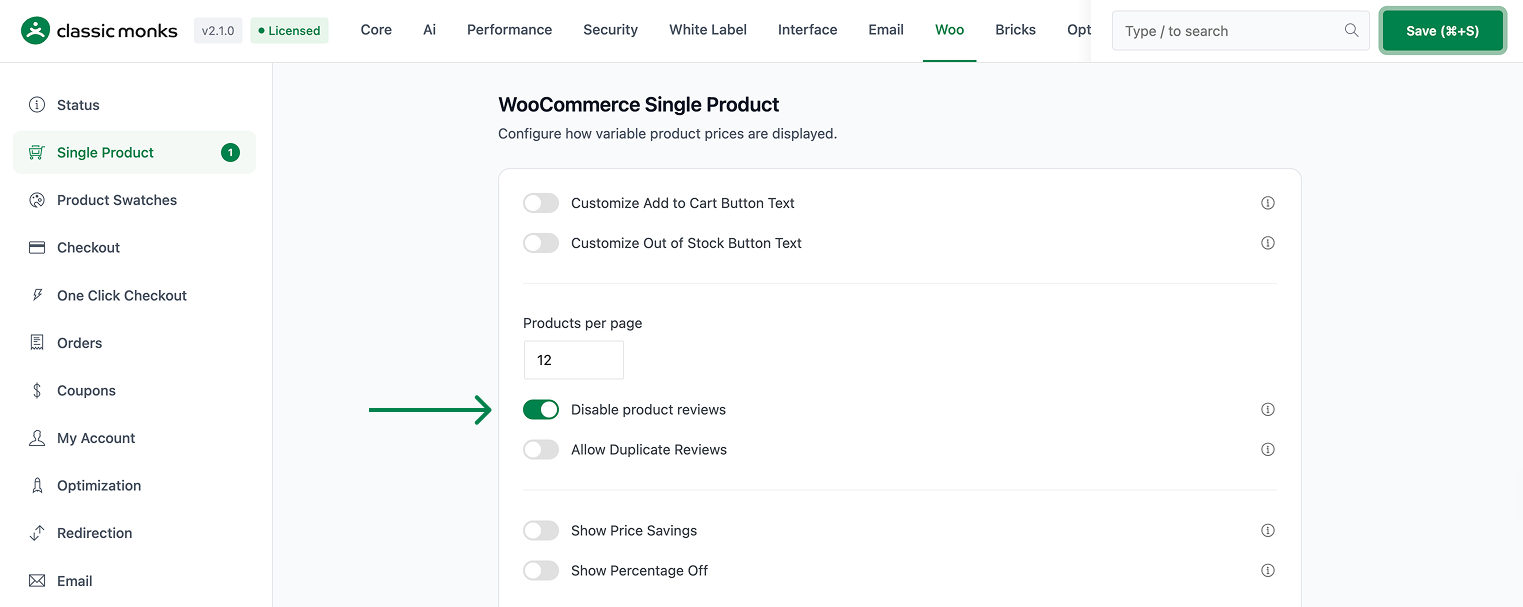 WooCommerce single product settings page