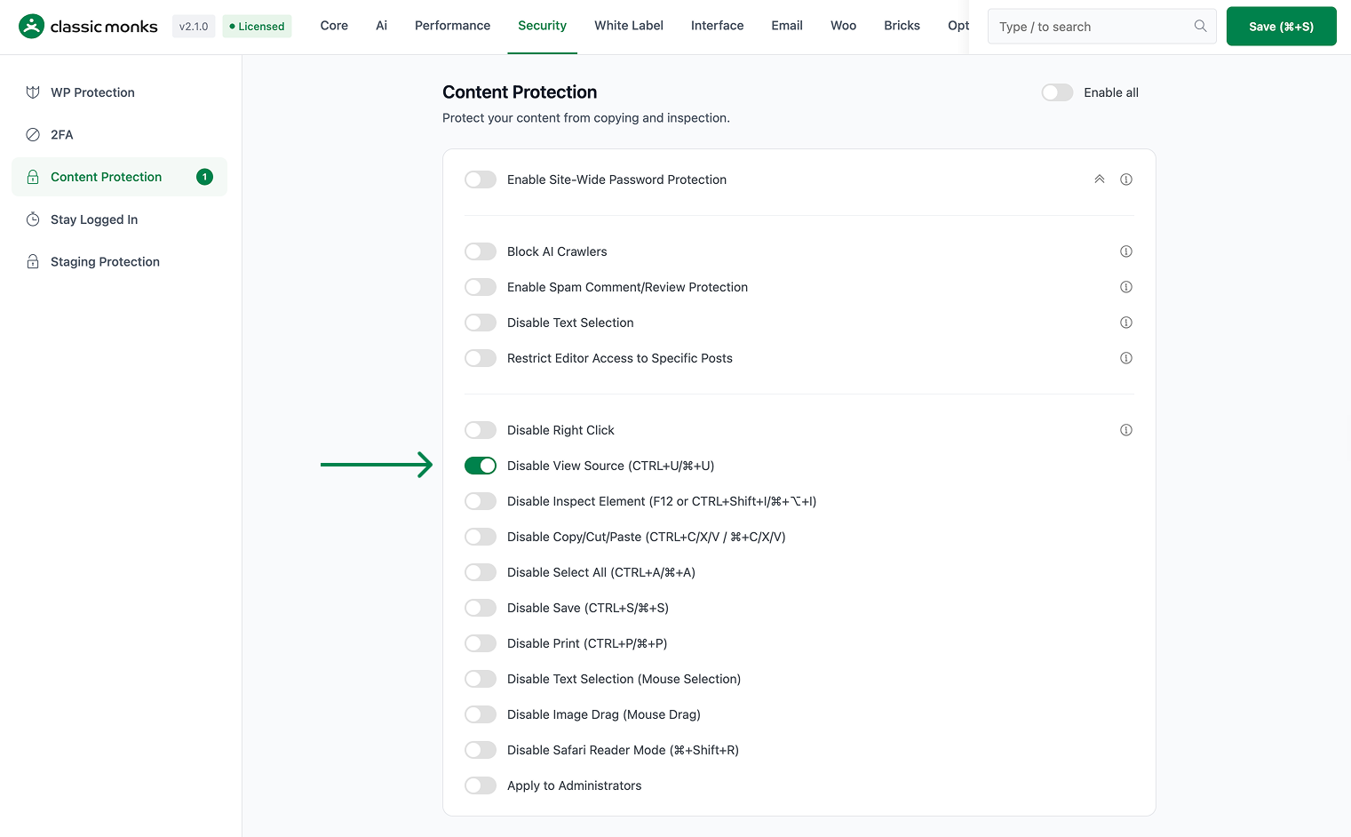 Disable View Source option