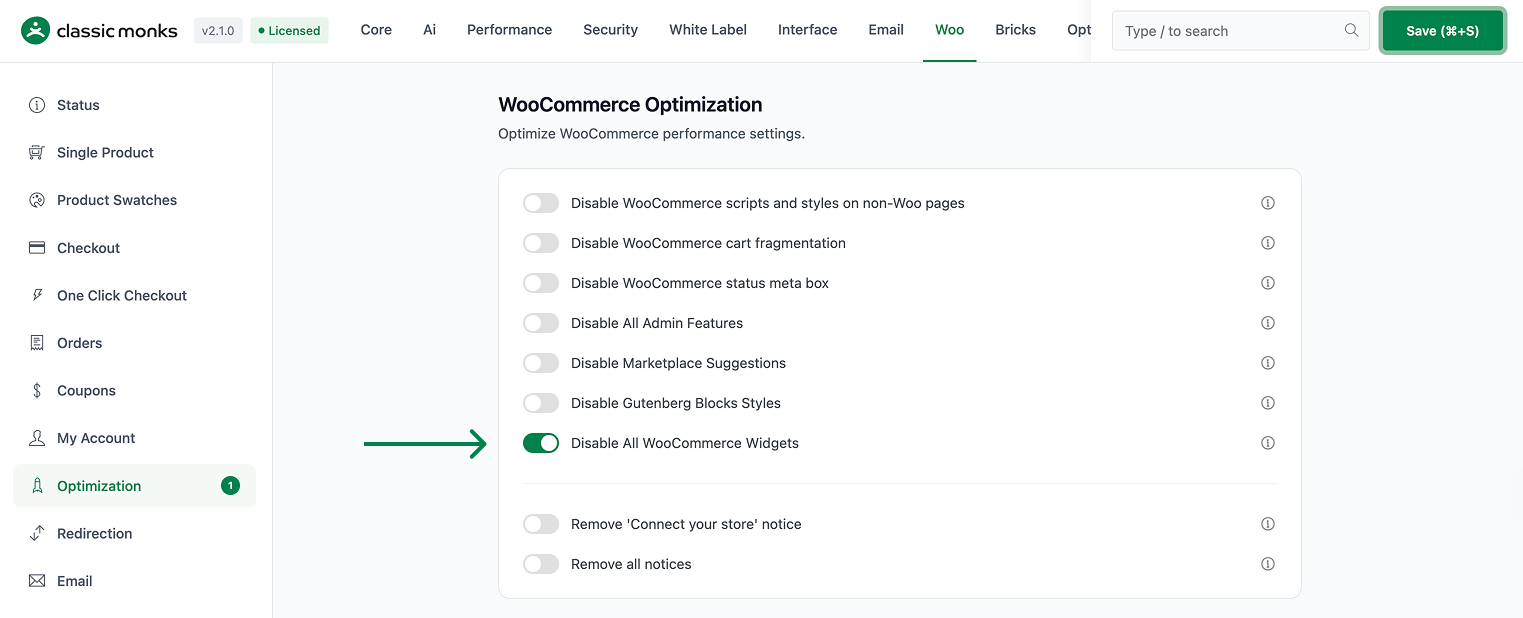 How to Turn Off the Built-in WooCommerce Widgets You Skip WooCommerce optimization settings dashboard