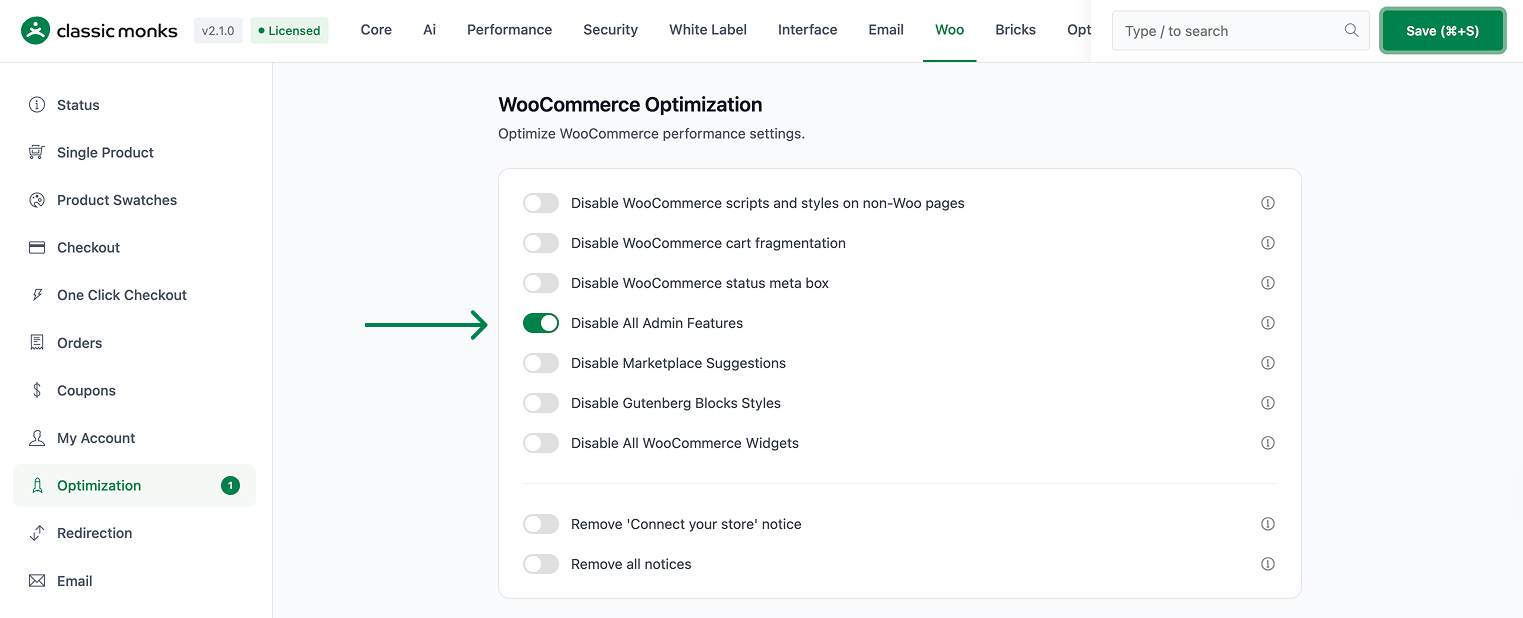 Disable admin features option