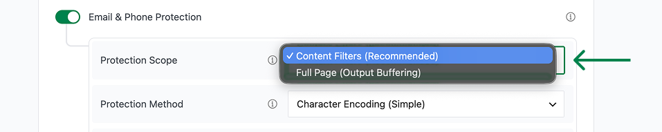 Content filters dropdown menu
