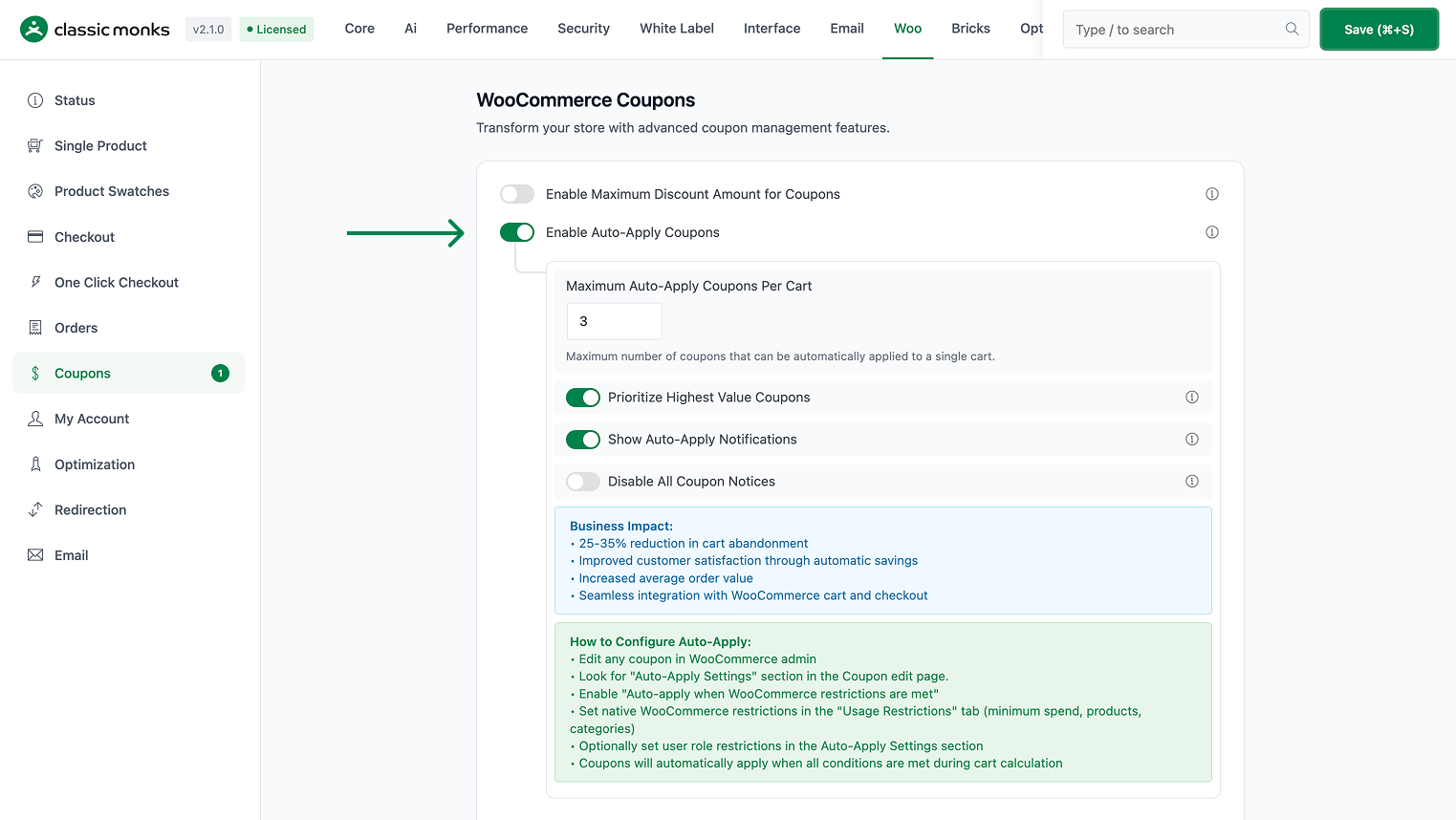 WooCommerce auto-apply coupon settings
