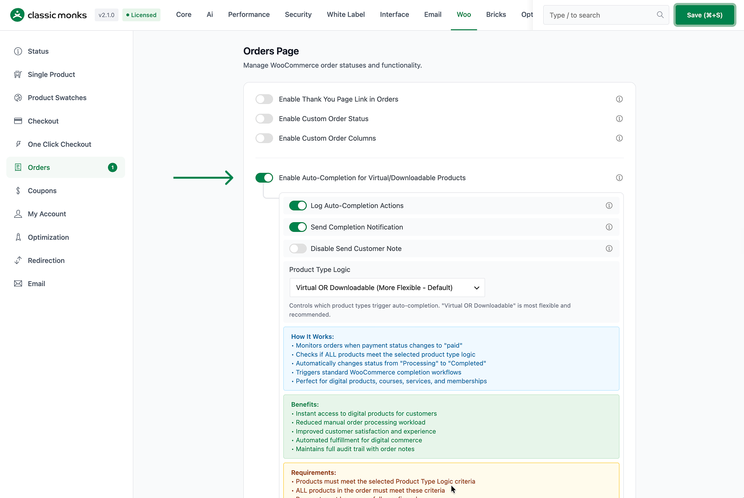 WooCommerce orders auto-completion settings