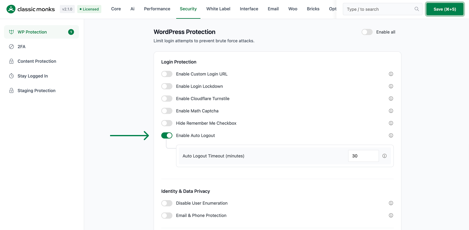 Enable auto logout setting