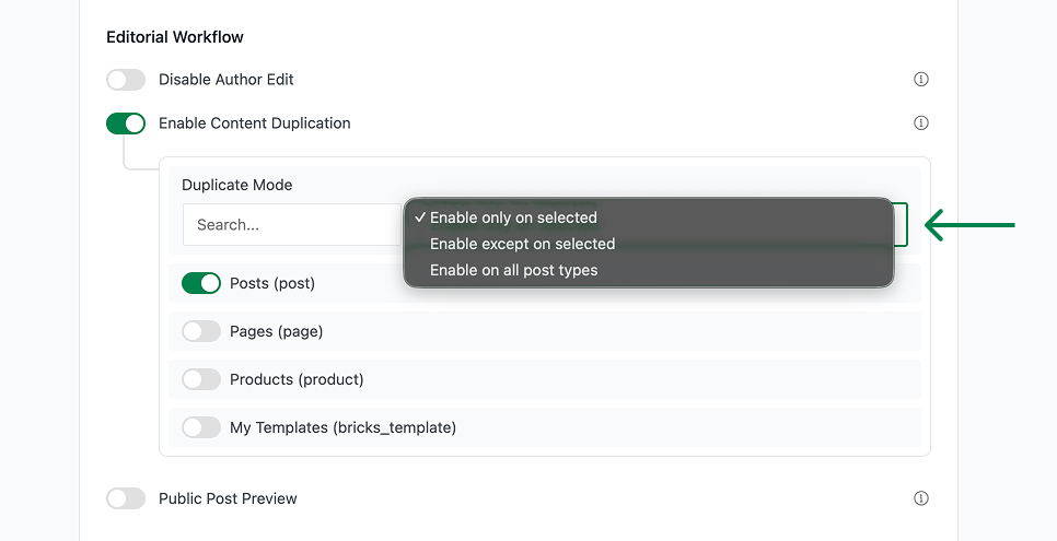 Content duplication settings in WordPress