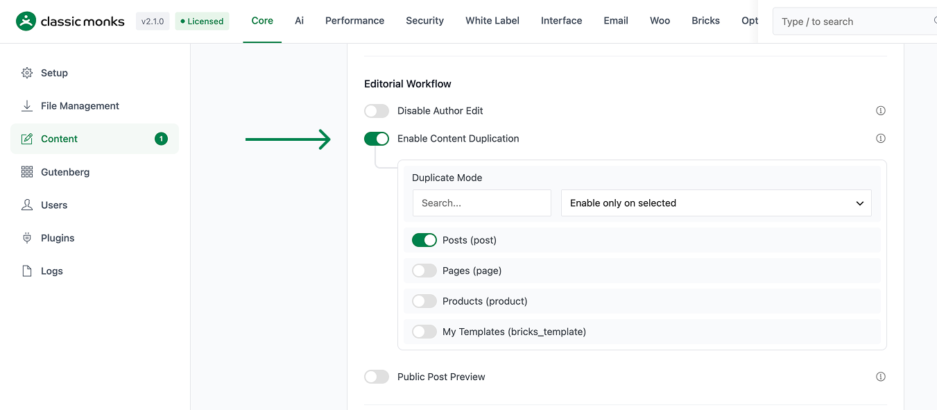 Content duplication settings enabled