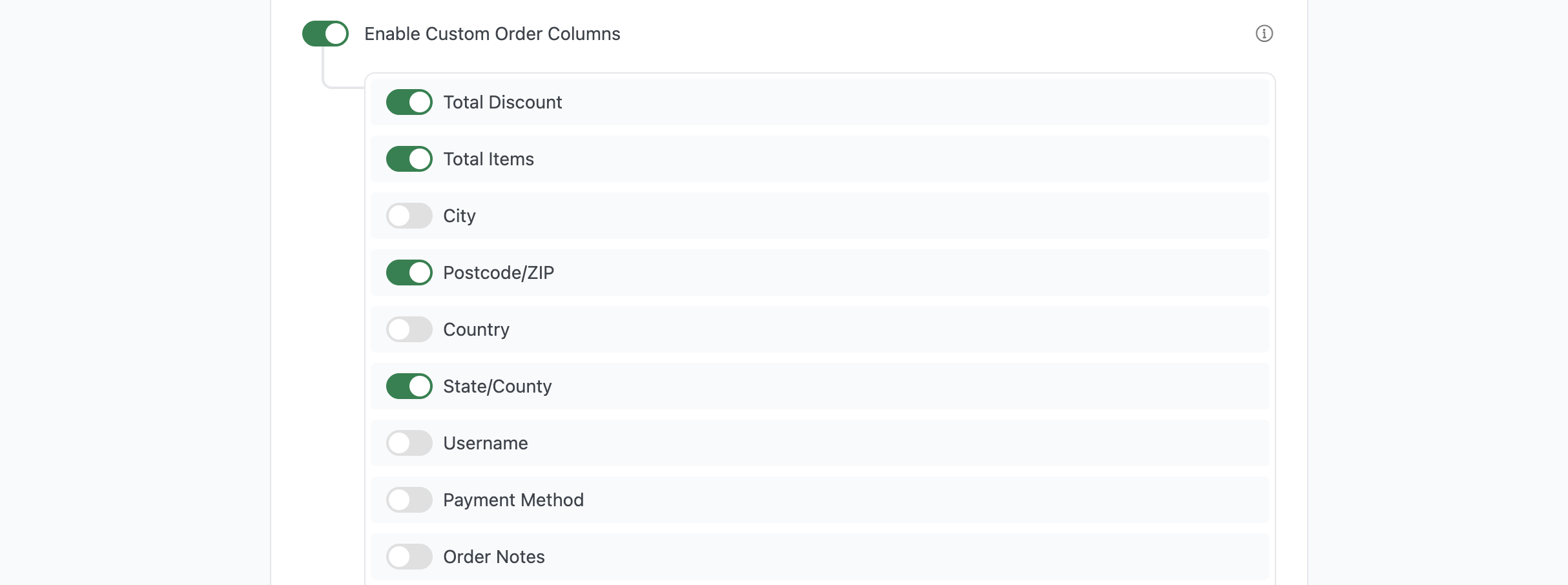 Enable custom order columns