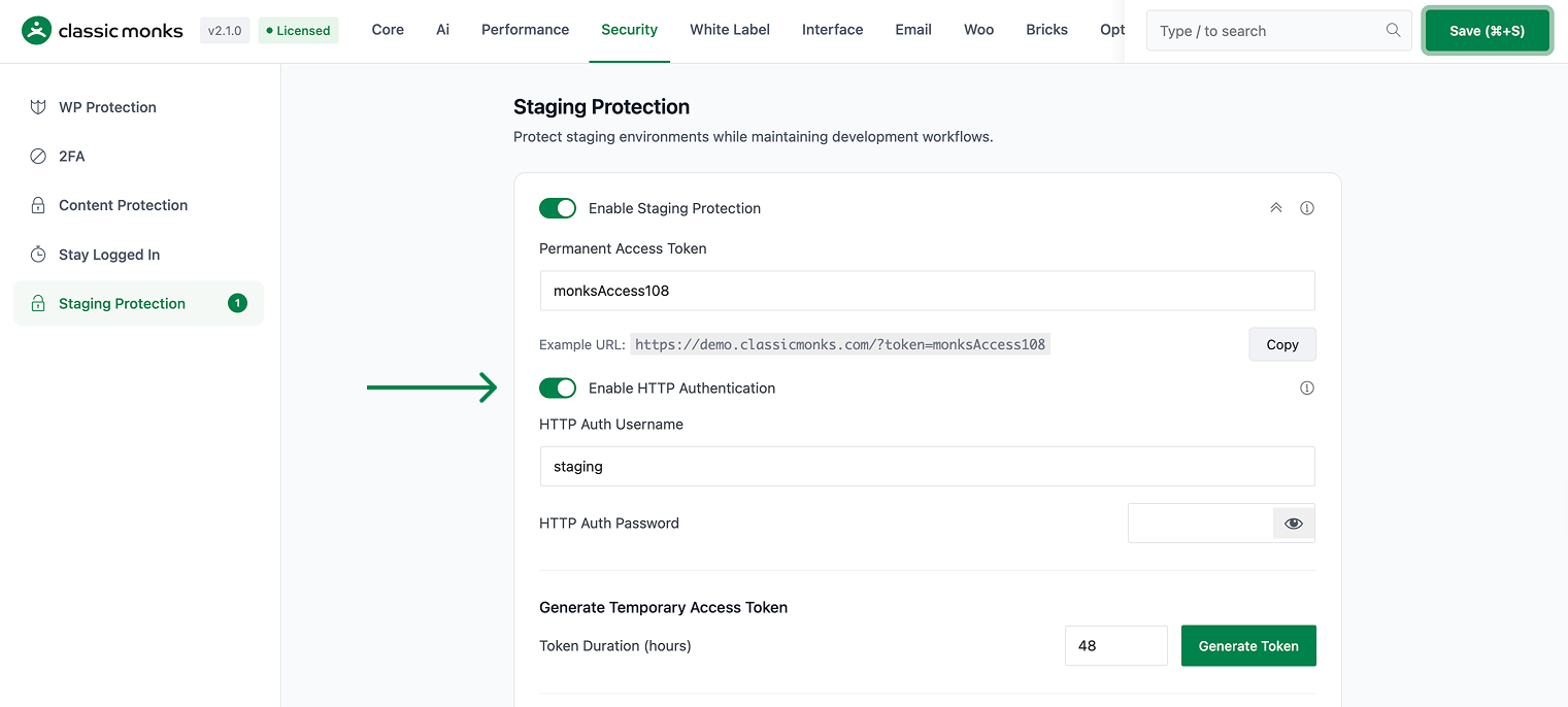 Staging Protection Settings