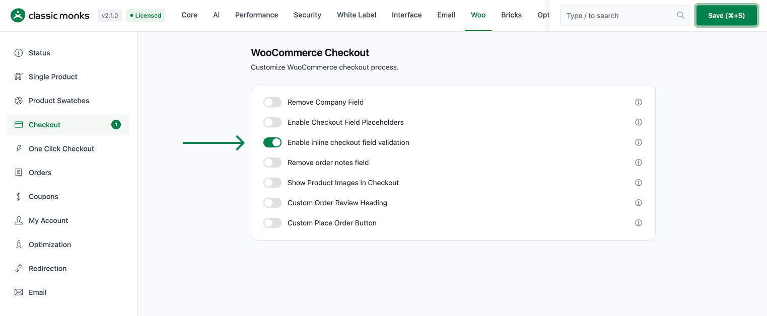 Checkout field validation enabled