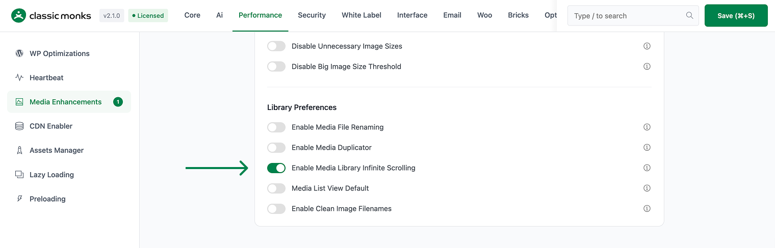 Enable media library infinite scrolling