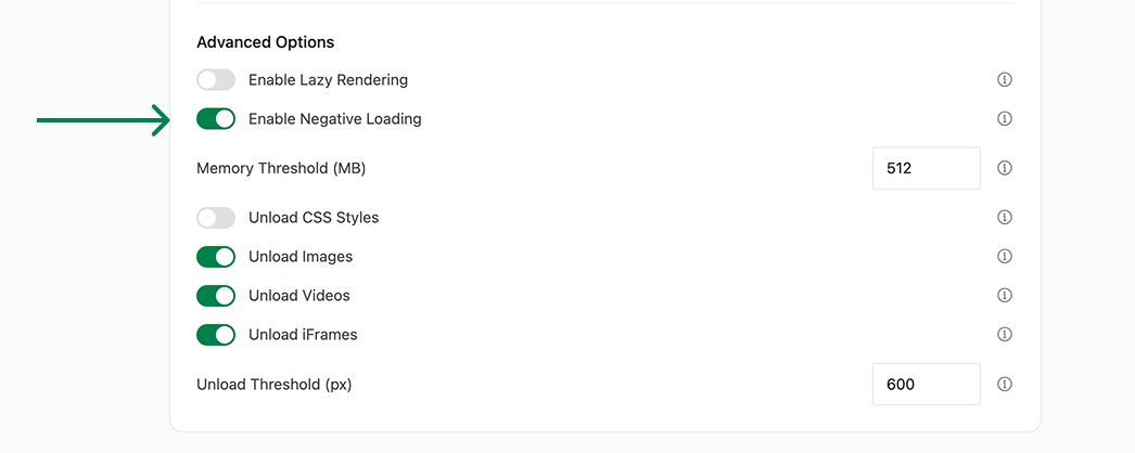 Enable negative loading option.