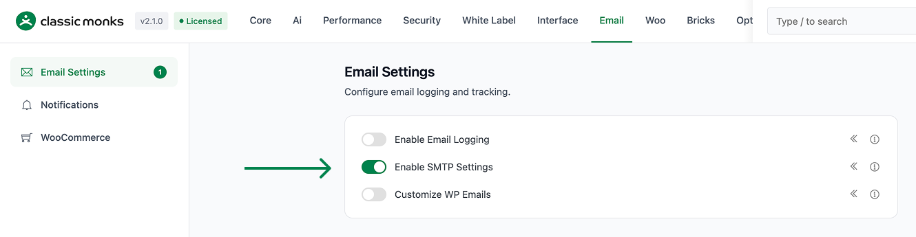 Enable SMTP Settings