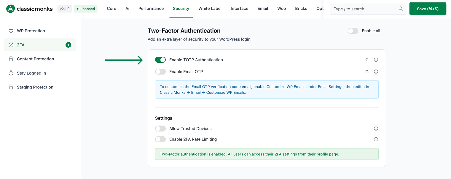 How to Use TOTP Two-Factor Authentication in WordPress Enable two-factor authentication settings