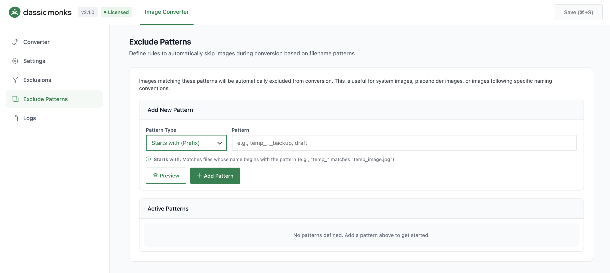 Exclude image patterns from conversion.