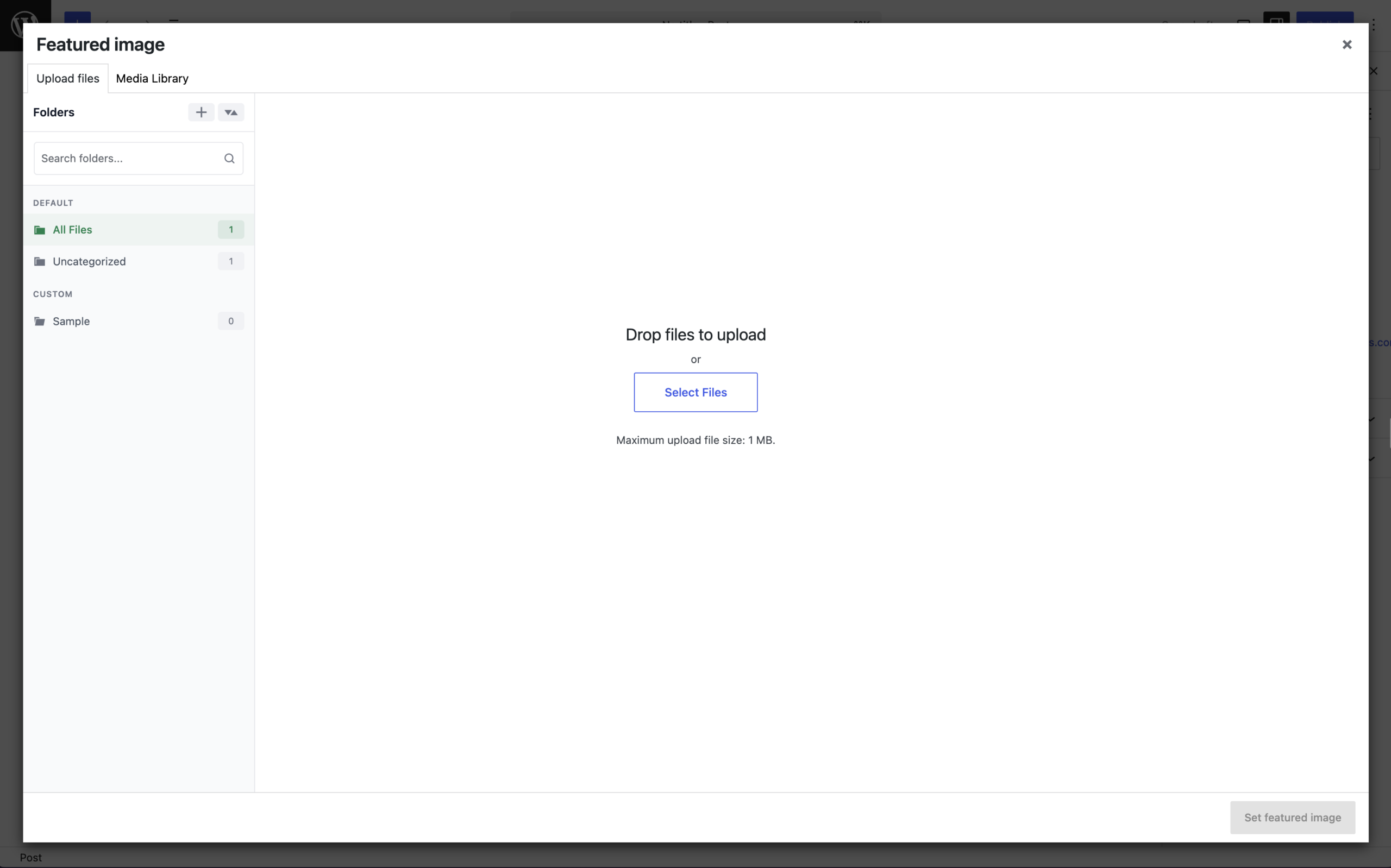 Featured image upload interface
