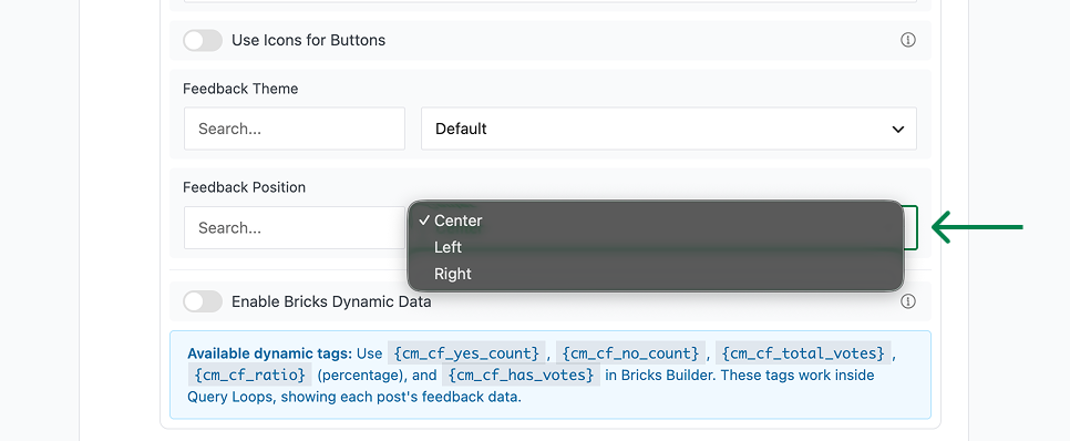Feedback position dropdown selected