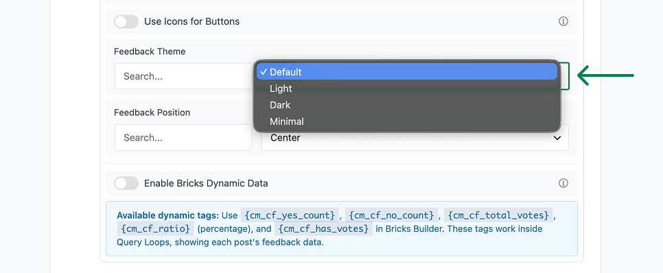 Feedback theme settings default